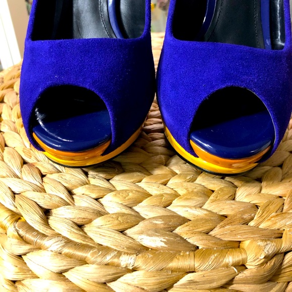 Aldo Heels Suede Blue/Yellow Stiletto Platform Shoes UK 39 US 8 - Picture 4 of 8